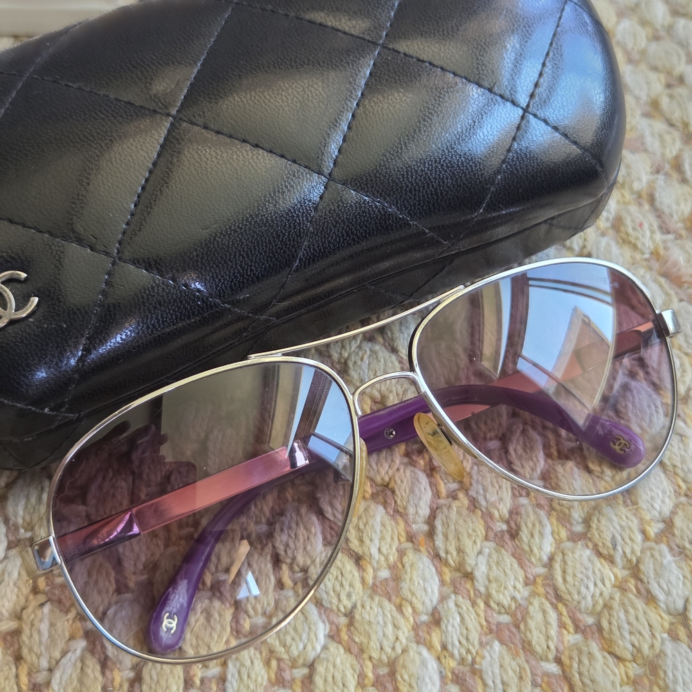 CHANEL Purple Lens Sunglasses with Black Case